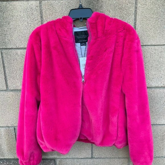 Sanctuary Luv The Nightlife Faux Fur Hoodie Jacket- Size Medium - Picture 2 of 4